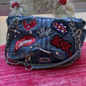 Denim Chain Custom Strap Bag with Patches